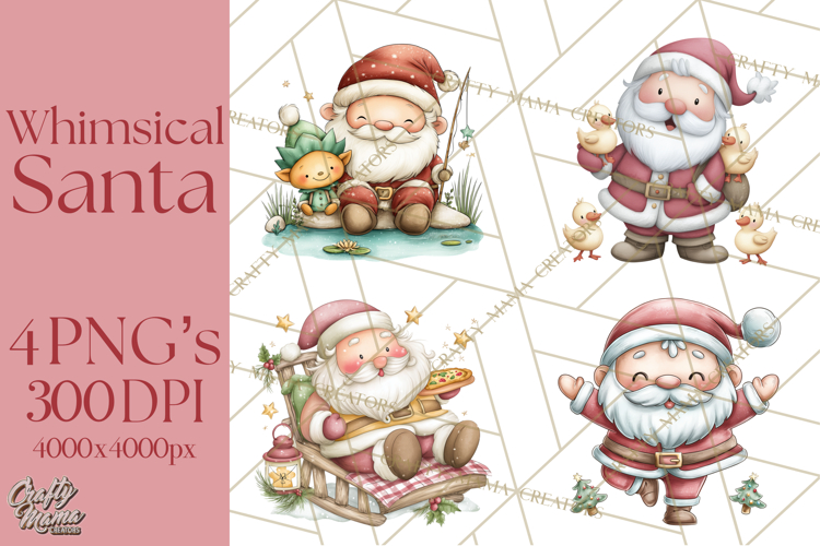 Whimsical Santa Clipart PNG, Funny Christmas Illustrations