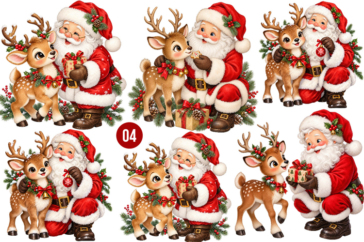 Whimsical Santa Reindeer Clipart PNG