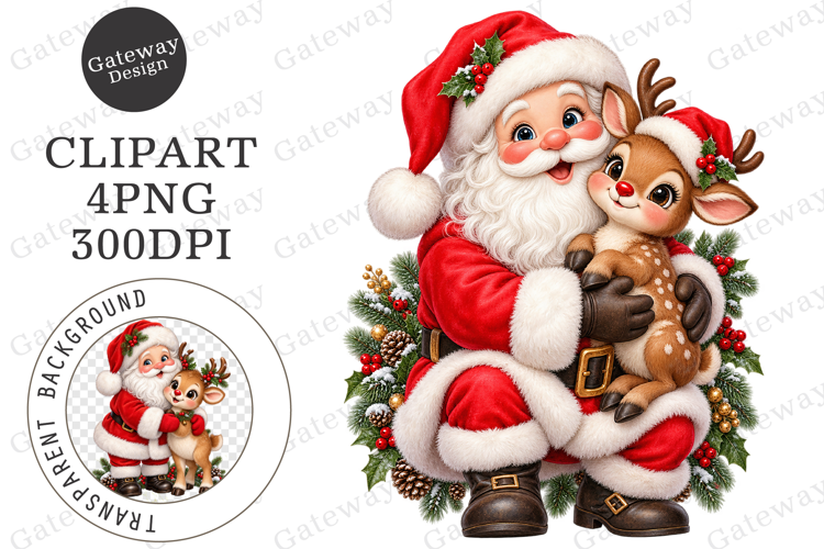 Whimsical Santa Reindeer Clipart