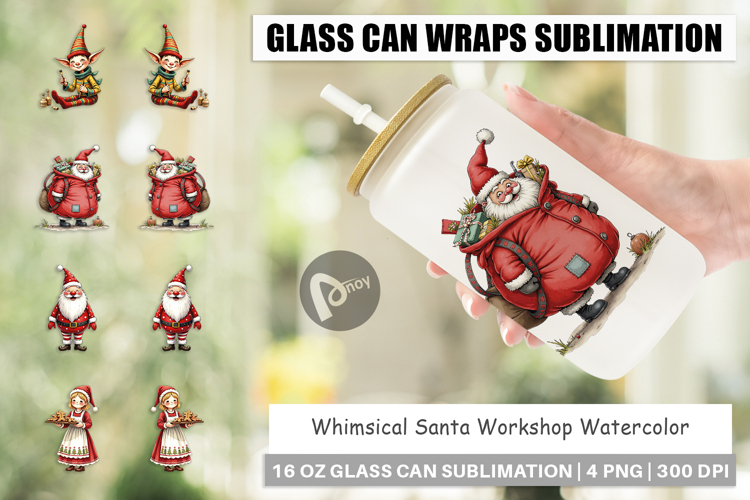 Santa Workshop Glass Can