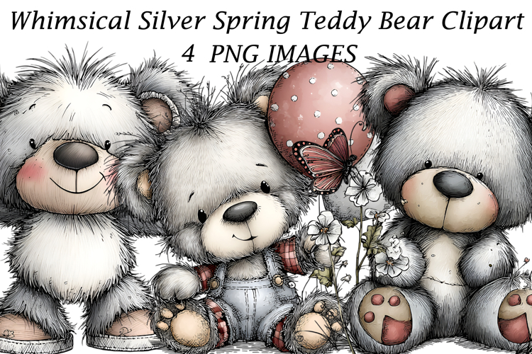 Whimsical Silver Spring Teddy Bear Clipart