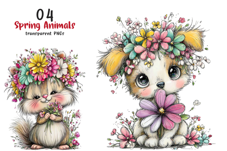 Whimsical spring animals clipart