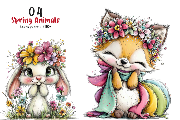 Whimsical spring animals clipart