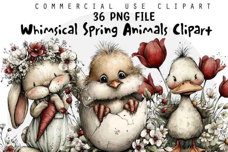Whimsical Spring Animals Clipart Bundle