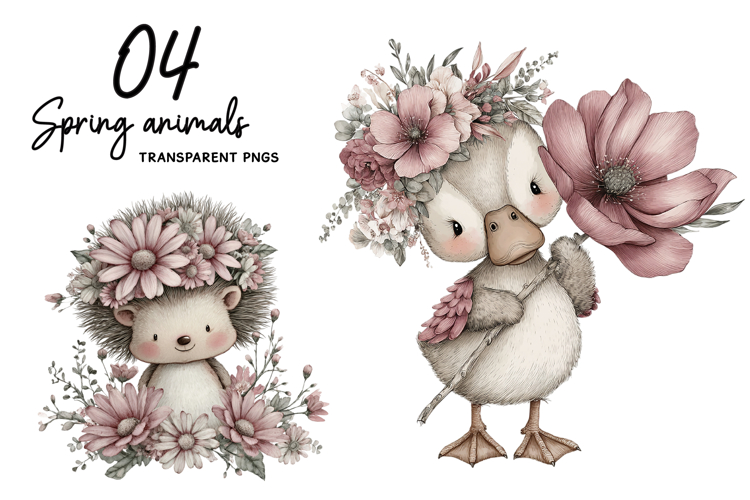 Whimsical spring animals clipart
