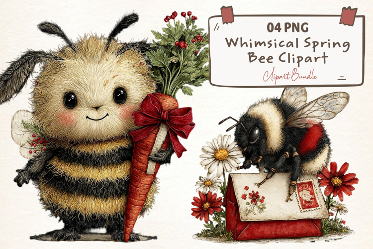 Whimsical Spring Bee Clipart
