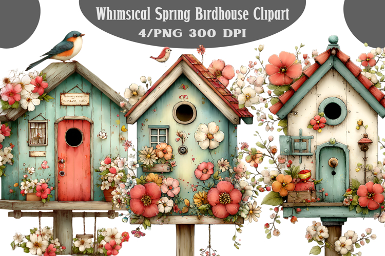 Whimsical Spring Birdhouse Clipart PNG