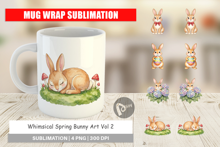 Whimsical Spring Bunny Art Mug Wrap