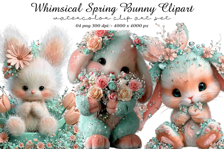 Whimsical Spring Bunny Clipart-01