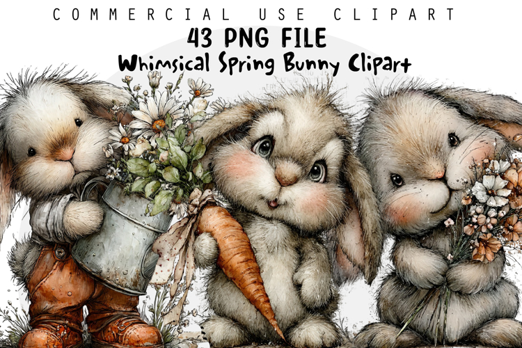 Whimsical Spring Bunny Clipart