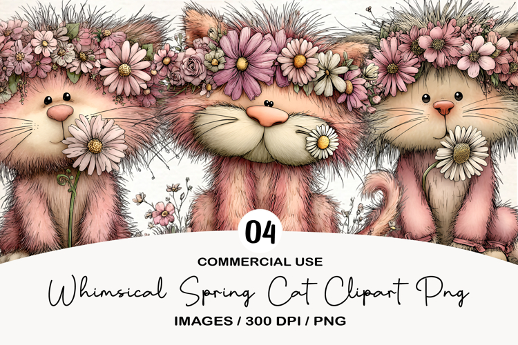 Whimsical Spring Cat Clipart Png