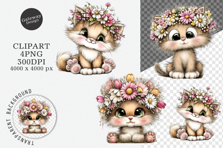 Whimsical Spring Cats Clipart