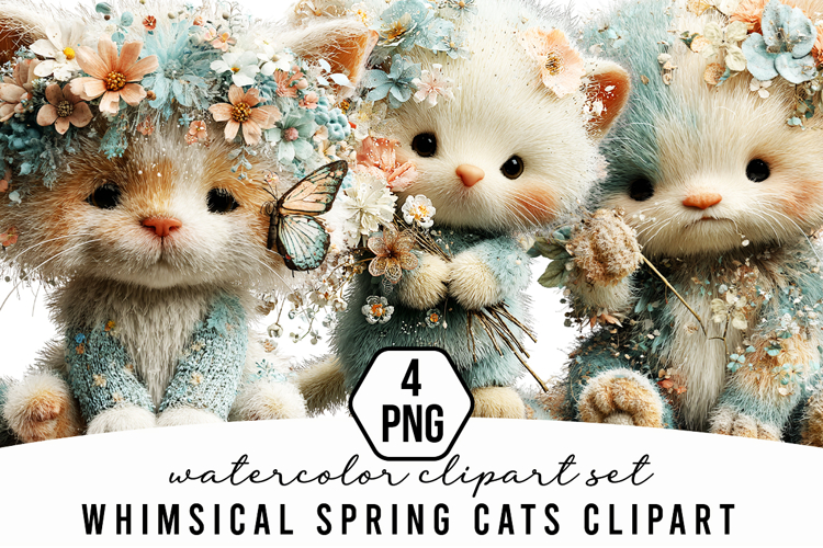 Whimsical Spring Cats Clipart