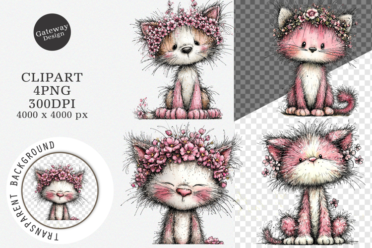 Whimsical Spring Cats Clipart - Spring Cats Png