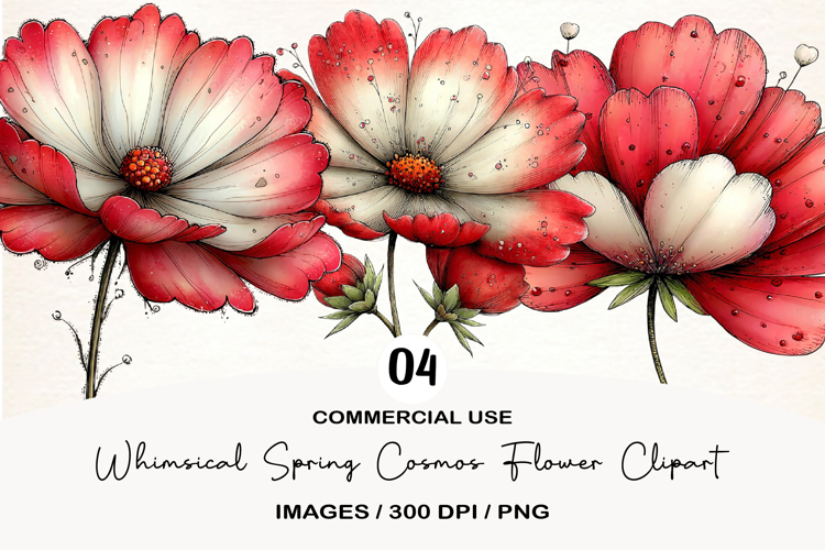 Whimsical Spring Cosmos Flower Clipart
