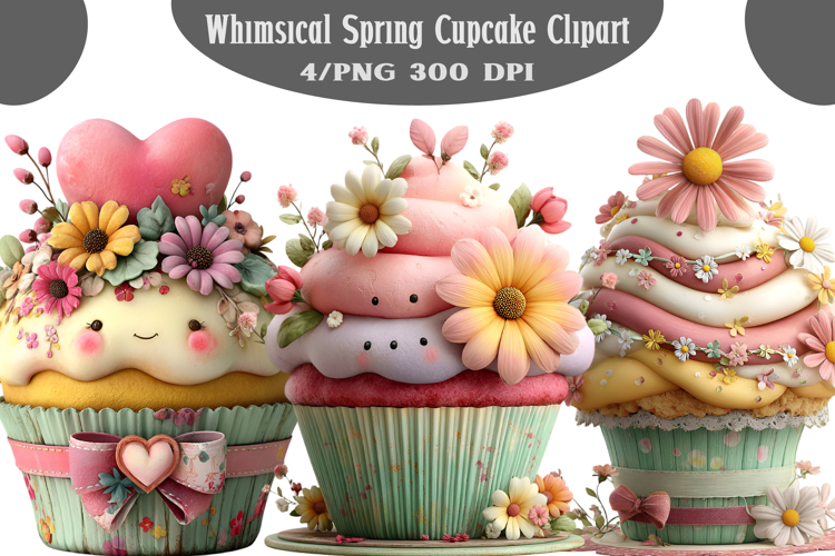 Whimsical Spring Cupcake Clipart