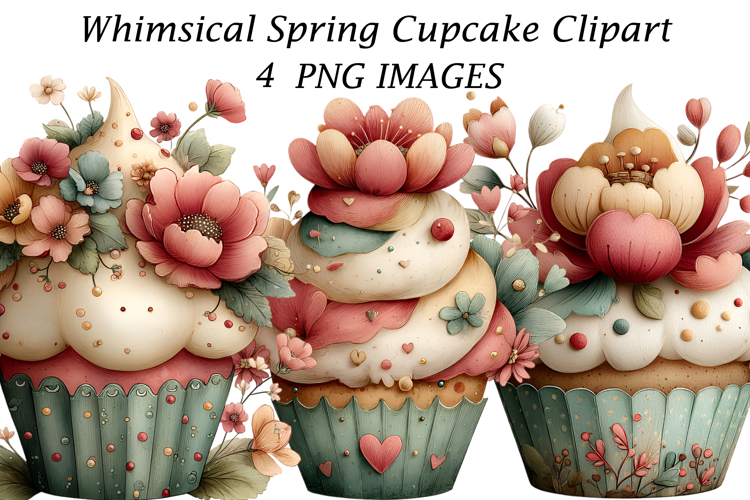 Whimsical Spring Cupcake Clipart