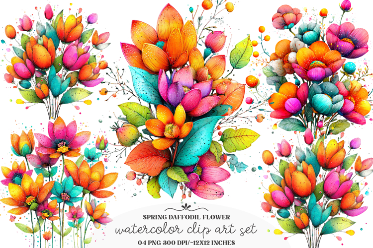 Whimsical spring daffodil flower clipart - daffodil flowers