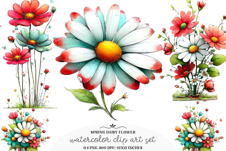 Whimsical spring daisy flower clipart - spring daisy flowers