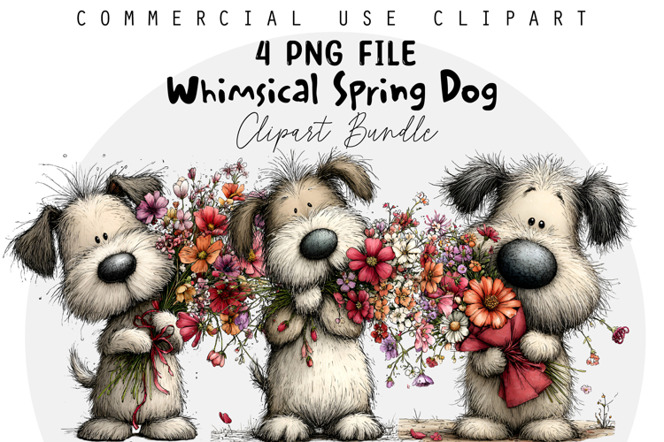 Whimsical Spring Dog Clipart