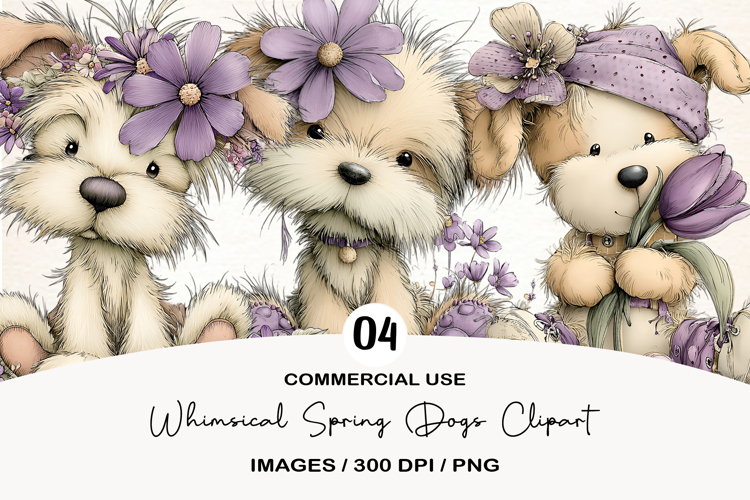 Whimsical Spring Dogs Clipart