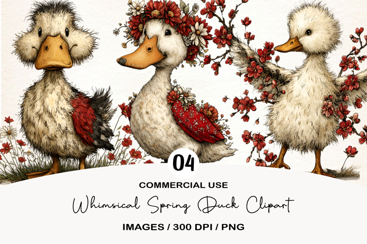 Whimsical Spring Duck Clipart