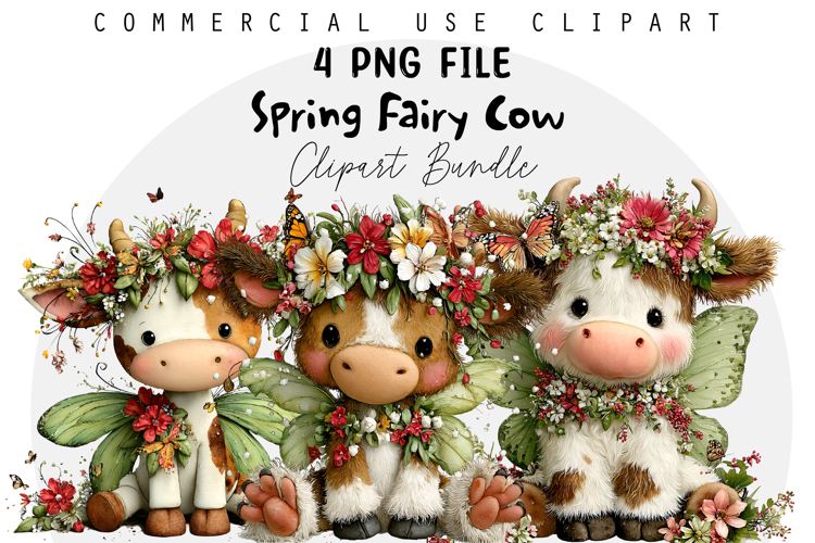 Whimsical Spring Fairy Cow Clipart