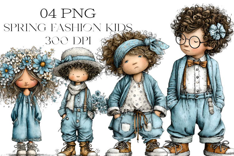 Whimsical Spring Fashion KIds Clipart