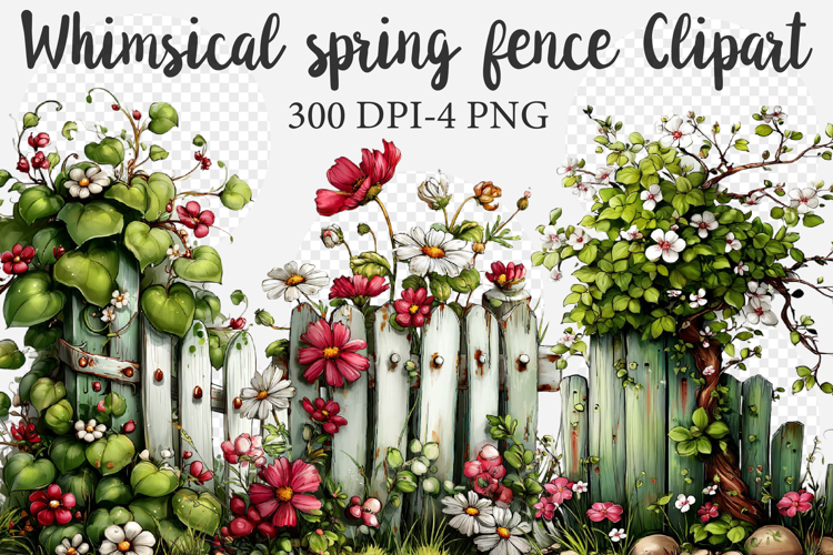 Whimsical spring fence Clipart