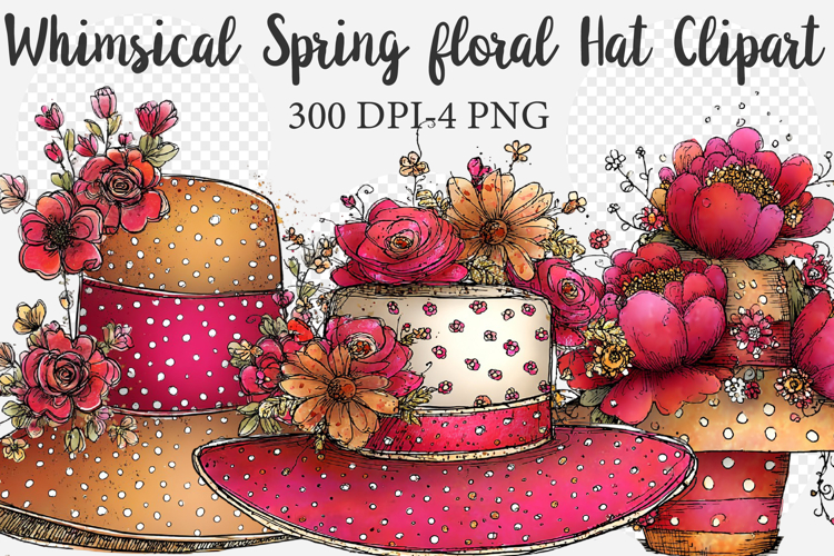 Whimsical Spring floral Hat Clipart