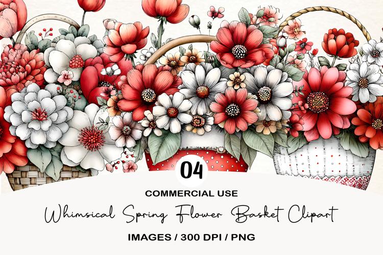 Whimsical Spring Flower Basket Clipart