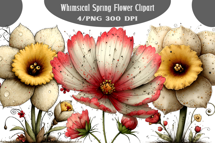 Whimsical Spring Flower Clipart PNG