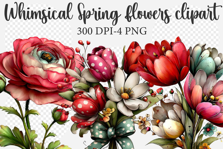 Whimsical Spring flowers clipart