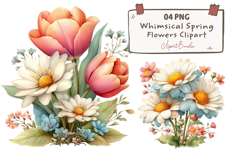 Whimsical Spring Flowers Clipart