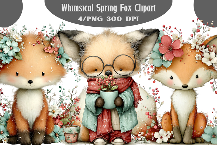 Whimsical Spring Fox Clipart PNG
