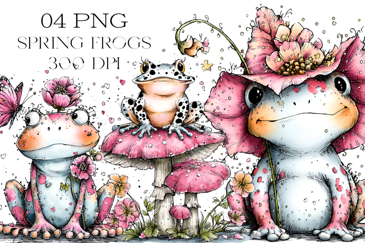 Whimsical Spring Frogs Clipart