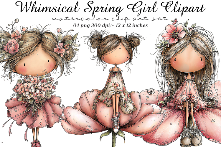 Whimsical Spring Girls Clipart