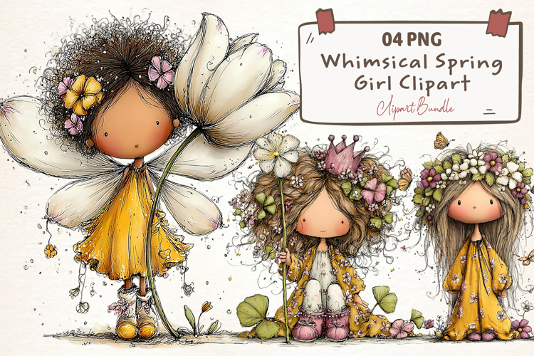 Whimsical Spring Girl Clipart