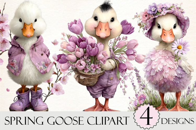 Whimsical Spring Goose Clipart