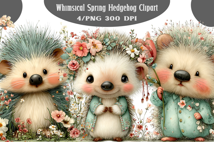 Whimsical Spring Hedgehog Clipart PNG