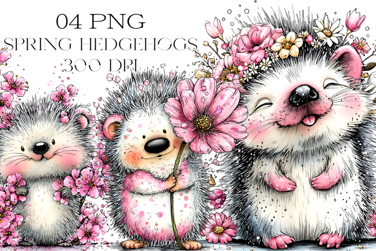 Whimsical Spring Hedgehogs Clipart