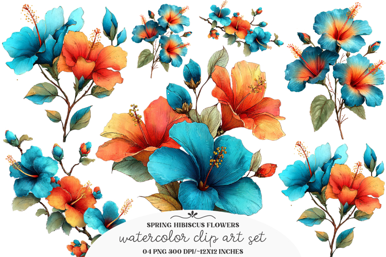 Whimsical spring hibiscus flowers - spring flower Png