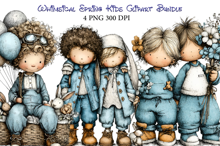 Whimsical Spring Kids Clipart Bundle