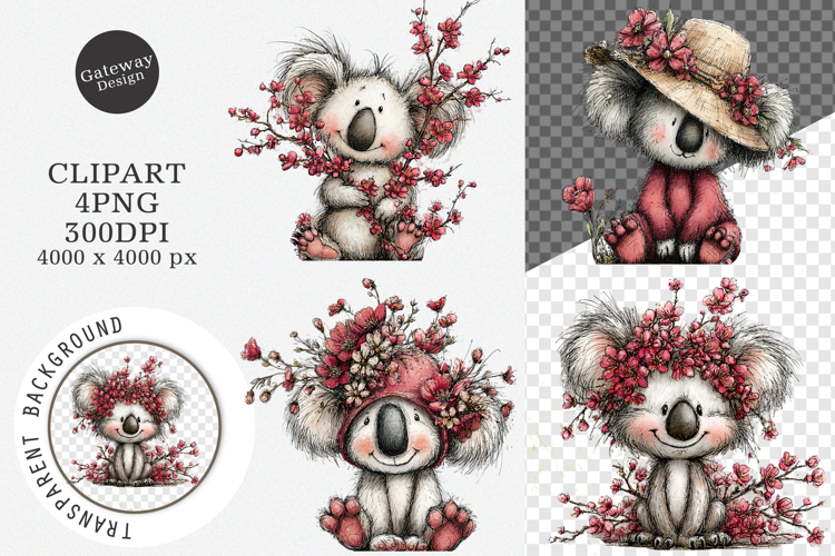Whimsical spring koala clipart - Spring koala Png