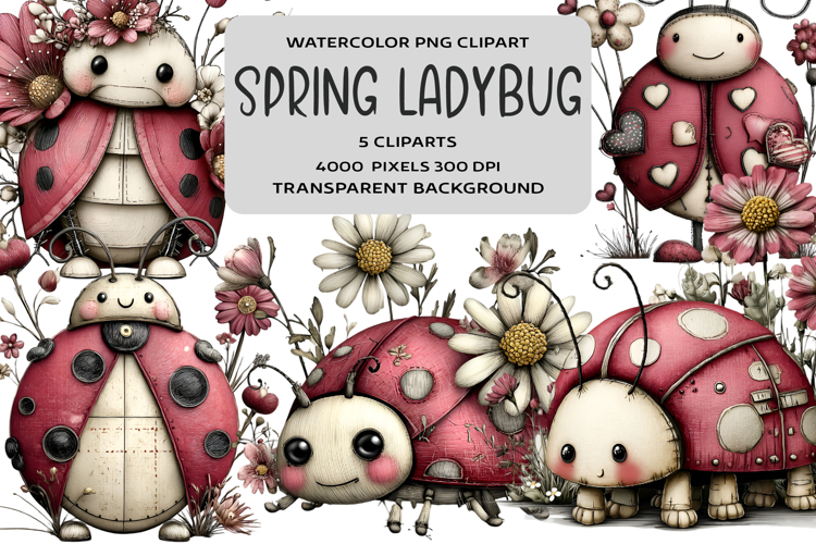 Whimsical Spring Ladybug Clipart