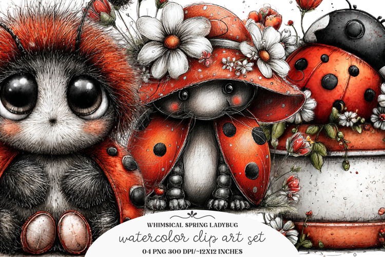 Whimsical spring ladybug clipart - Whimsical spring ladybug