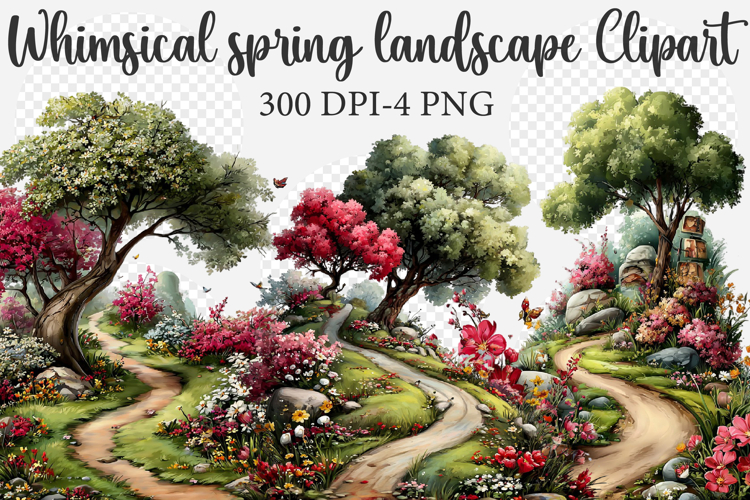 Whimsical spring landscape Clipart
