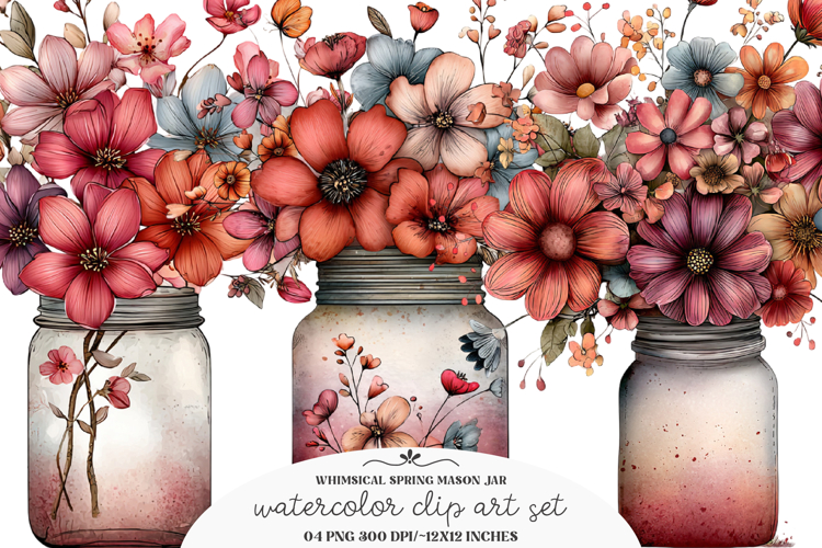 Whimsical spring mason jar clipart - spring mason jar Png