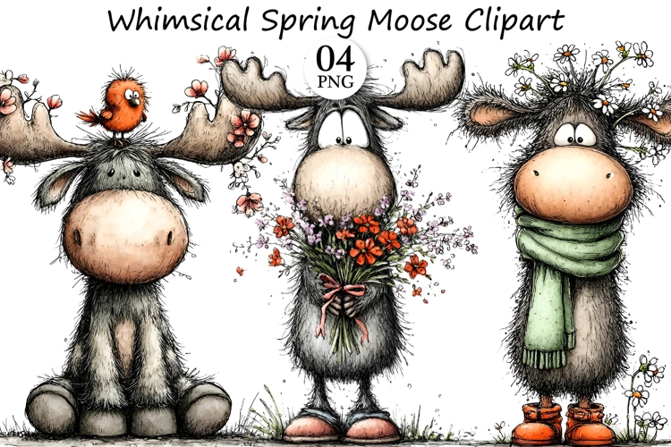 Whimsical Spring Moose Clipart