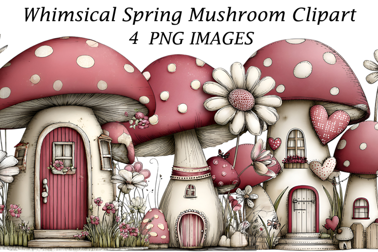 Whimsical Spring Mushroom Clipart